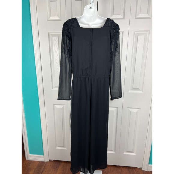 Spencer Alexis Elegant Sheer Black Embroidered Evening Wide Leg Jumpsuit 10/M - Picture 8 of 8